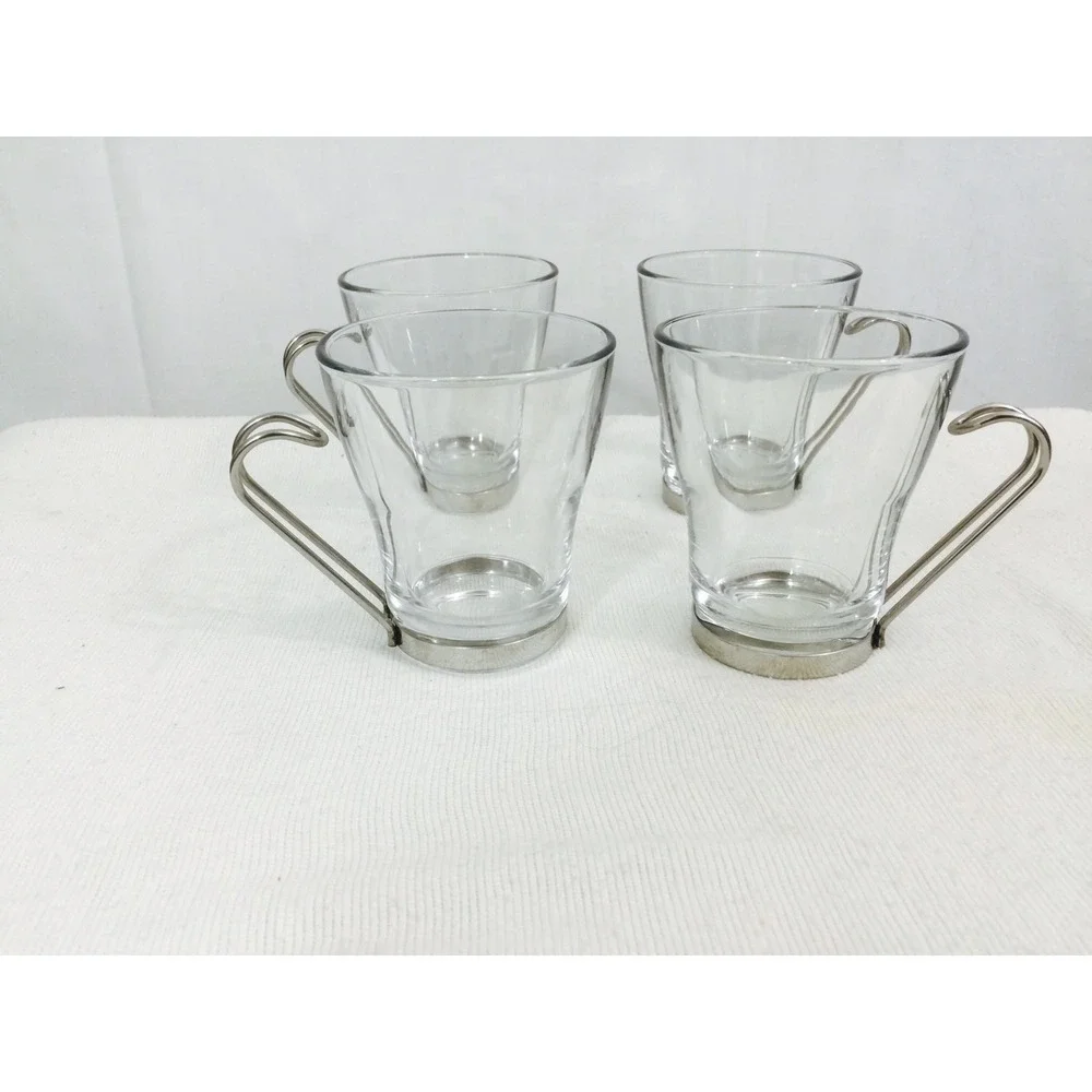 Vitrosax, clear‎ glass, metal handle, espresso mug made in Italy